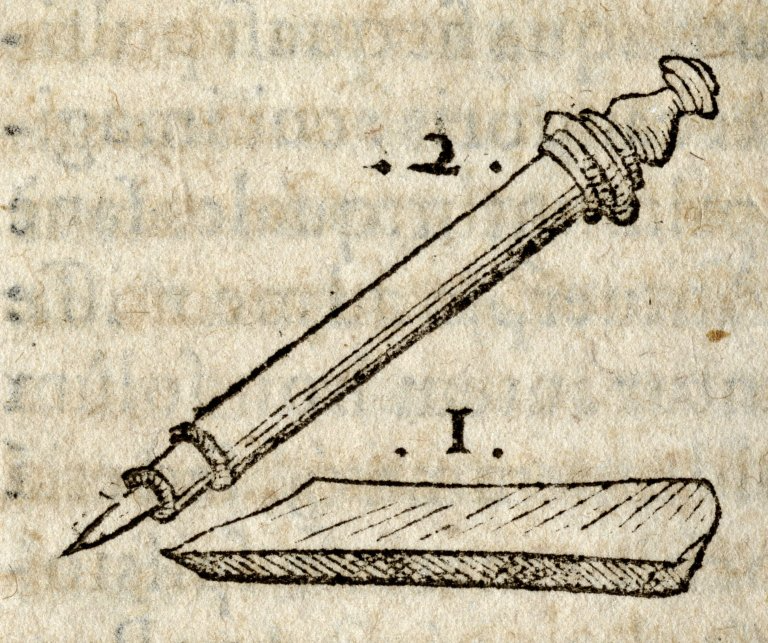 Detail of a pen in De omni rerum fossilium, 1565. Folger Digital Image 6742.